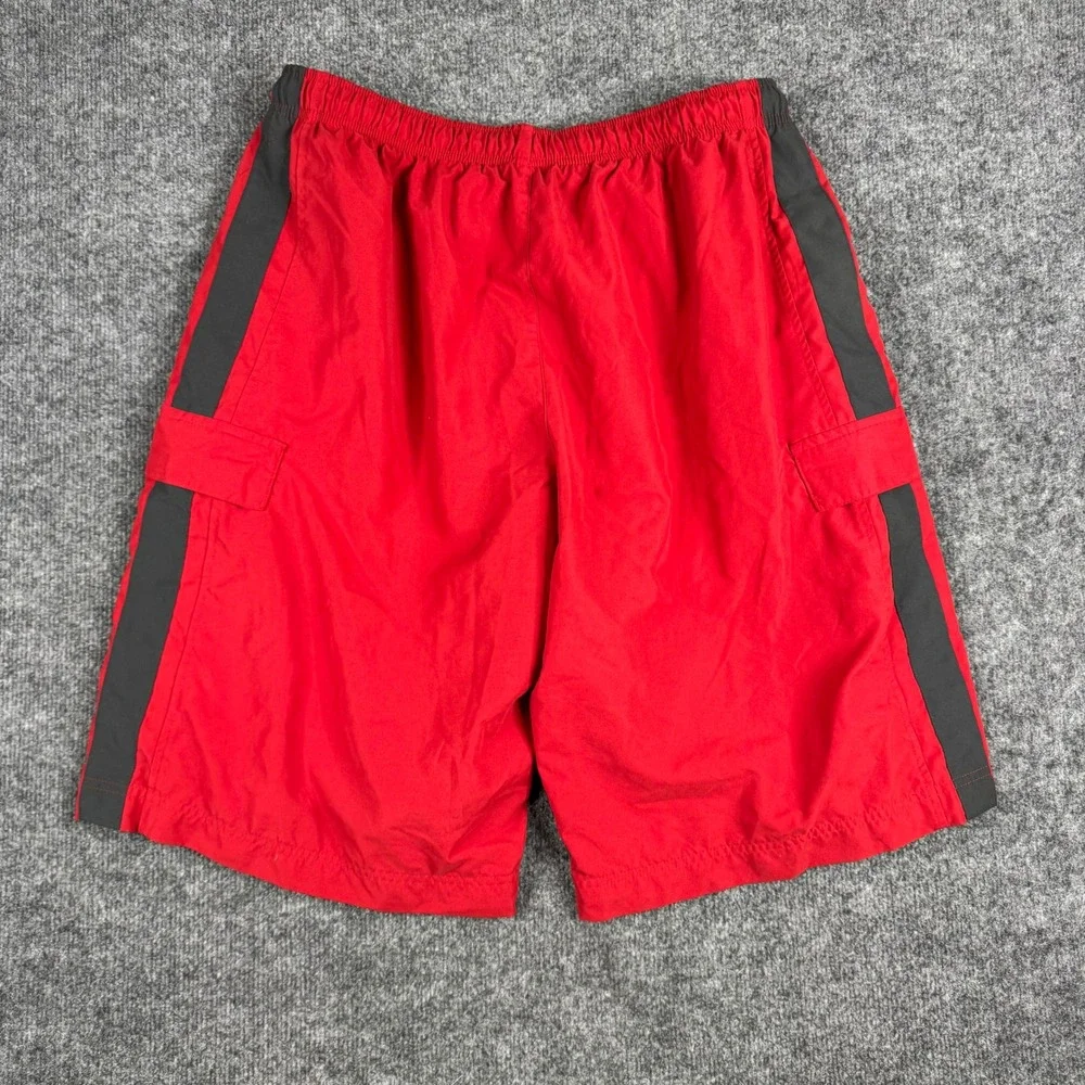 Nike Athletic Shorts Mens Size XL Red Grey Stripe Cargo Mesh Lined Drawstring